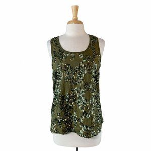 J.Crew Womens Green Textured Sleeveless Scoop Neck Sequined Tank Top Size 8